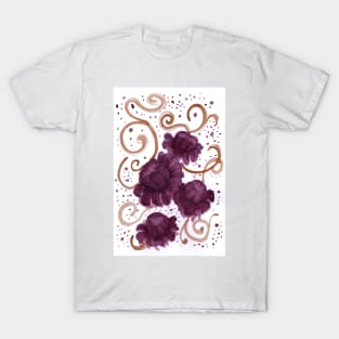 Maroon and Gold Flowers T-Shirt